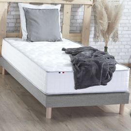 Pack matelas ressorts sommier couette oreillers 90x200 gris