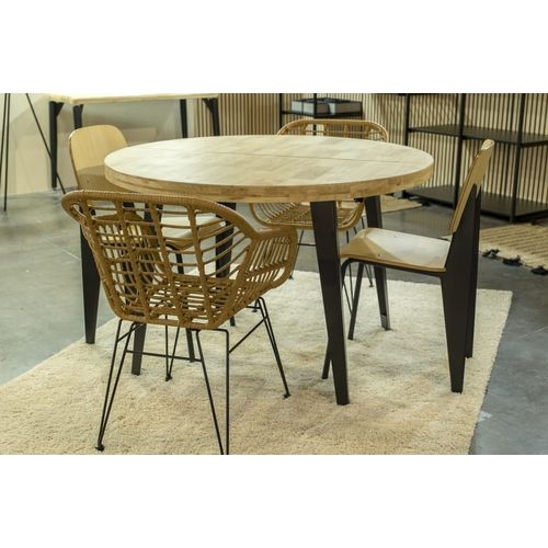 Table Ronde Extensible En Bois Clair Et Acier Noir D120