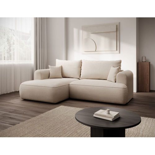 Canapé D'angle Gauche, En Tissu Chenille Easy-Clean, Crème