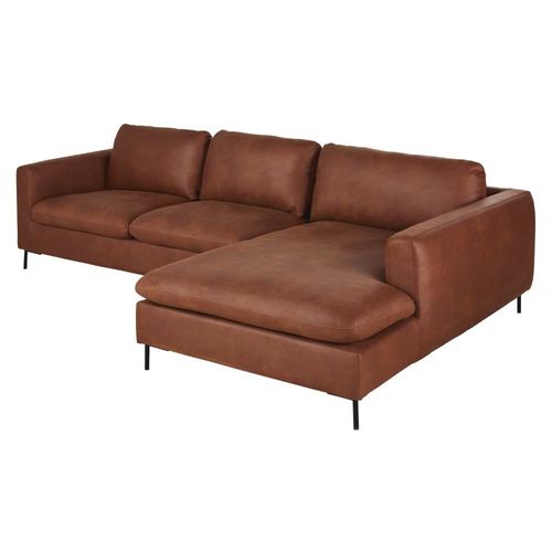 Canapé D'angle Droit 4/5 Places En Cuir Recyclé Marron