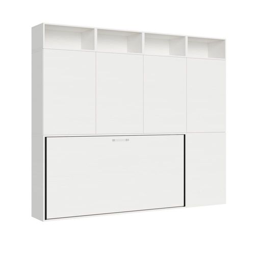 Lit Escamotable Horizontal 1 Couchage Effet Bois Frêne Blanc