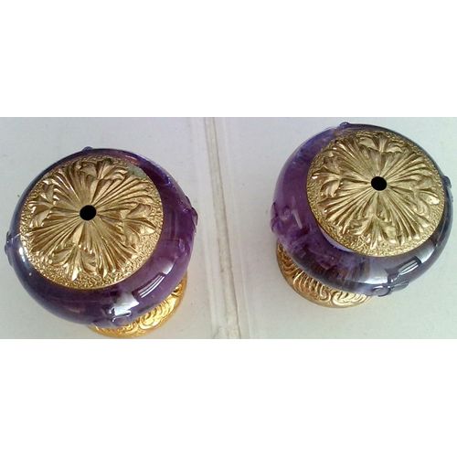 2 croisillons pour robinet EN VERRE VIOLET ET LAITON DORE
