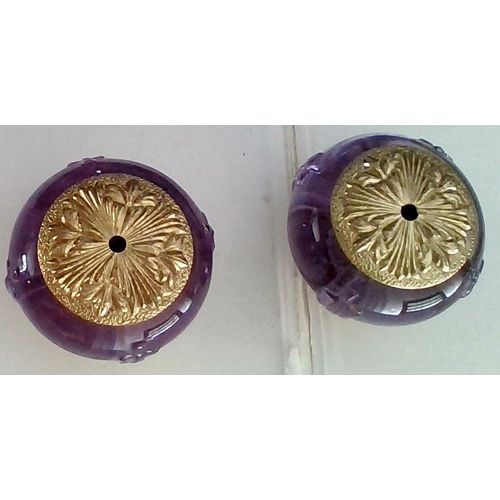2 croisillons pour robinet EN VERRE VIOLET ET LAITON DORE
