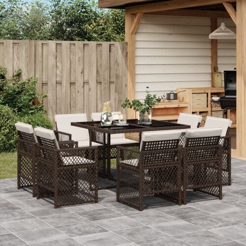 vidaXL Ensemble à manger de jardin et coussins 9 pcs marron poly rotin