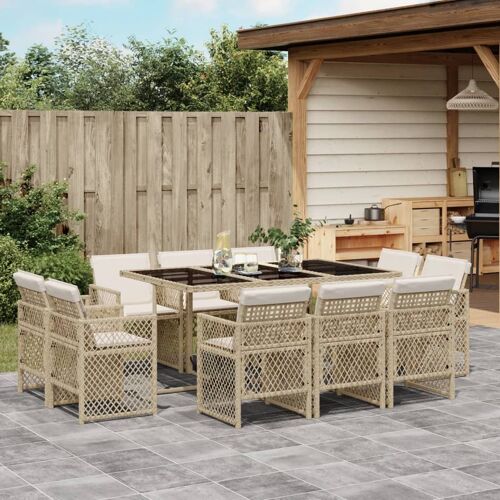 vidaXL Ensemble à manger de jardin et coussins 11 pcs beige poly rotin