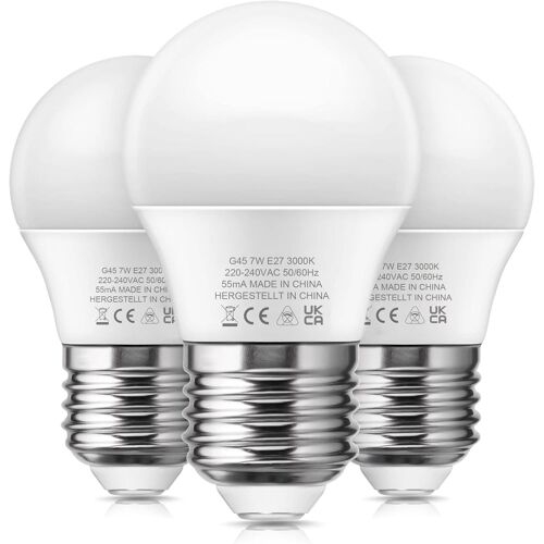 Kalanka-Lohas Ampoule E27 Led, 7w G45 Blanc Chaud 3000k, 60w Équivalent Aux Ampoules À Incandescence, 600 Lumens, G45 Globe Lampes, Angle D'éclairage 240° Culot E27, Non Dimmable, 3 Pièces