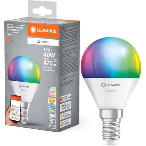 Sjzg-Smart+ Matt Led Lampe, Compatible Avec Google, Alexa, Apple, White Frost Optics, 4.9w, 470lm, E14, Color Light & White Light, Avec Vocal Control, Jusqu'à 20 000 Hrs, 1-Pack
