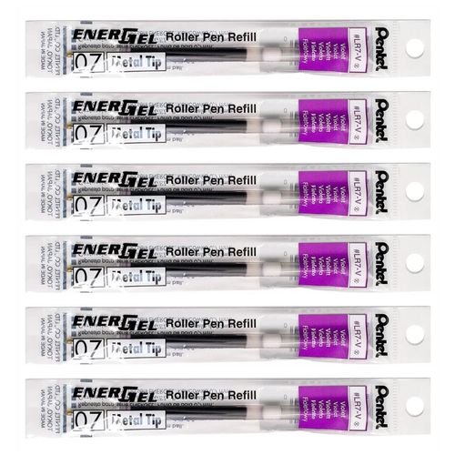 Pentel Lot De 6 Recharges Lr7 Pour Roller Energel Liquide Pte 0,7 Tracé 0,35 Mm Violet