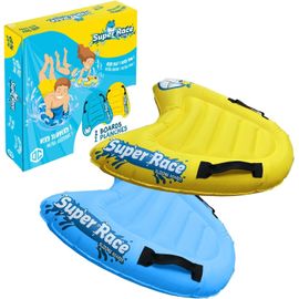 Lot de 2 Bodyboards Gonflables Enfants – Planches Ventriglisse Piscine ou Mer – Bleu et Jaune