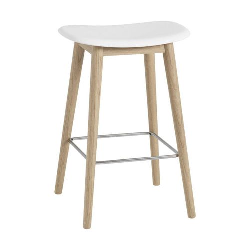 Tabouret De Bar 65cm Blanc Piétement En Chêne Fiber - Muuto
