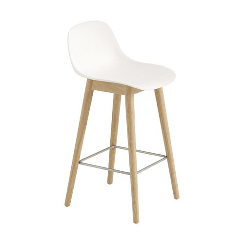 Chaise De Bar 65 Cm Blanche Piétement En Chêne Fiber - Muuto