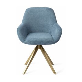 Chaise De Salle À Manger Bleue Ocean Eyes Avec Pieds Rotatifs Métal Doré Kushi - Jesp
