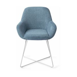 Chaise De Salle À Manger Bleue Ocean Eyes Avec Pieds Croisés Métal Blanc Kushi - Jesp