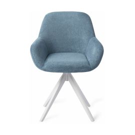 Chaise De Salle À Manger Bleue Ocean Eyes Avec Pieds Rotatifs Métal Blanc Kushi - Jes