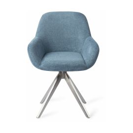 Chaise De Salle À Manger Bleue Ocean Eyes Avec Pieds Rotatifs Métal Argenté Kushi - J