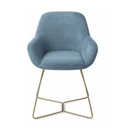 Chaise De Salle À Manger Bleue Ocean Eyes Avec Pieds Hexagone Métal Doré Kushi - Jesp