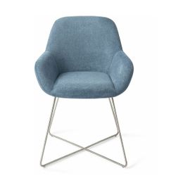 Chaise De Salle À Manger Bleue Ocean Eyes Avec Pieds Croisés Métal Argenté Kushi - Je