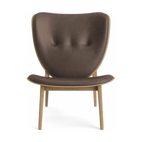 Fauteuil Lounge En Chêne Naturel Avec Rembourrage En Cuir Marron Foncé Elephant - Nor