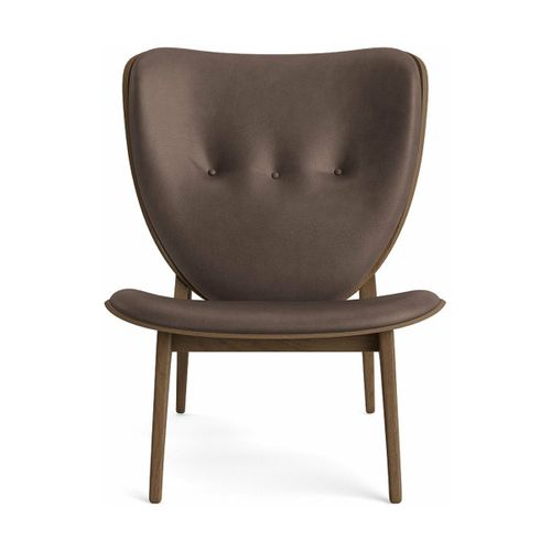 Fauteuil Lounge En Chêne Fumé Clair Avec Rembourrage En Cuir Marron Foncé Elephant -