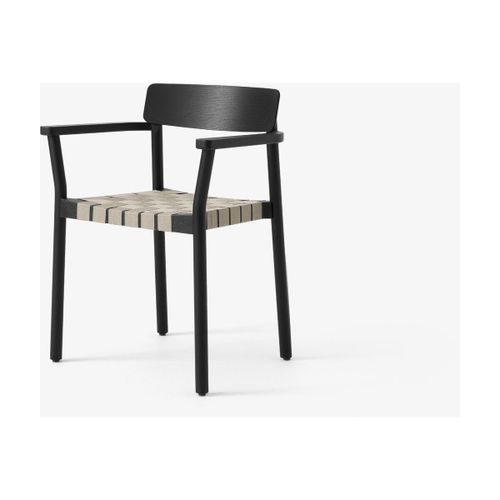 Chaise Avec Accoudoirs En Frêne Laqué Noir Avec Assise En Lin 61x78 Cm Betty Tk9 - &t