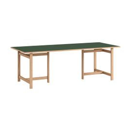 Table À Manger Rectangulaire En Bois De Chêne Naturel Et Linoleum Vert Forêt 220x90cm