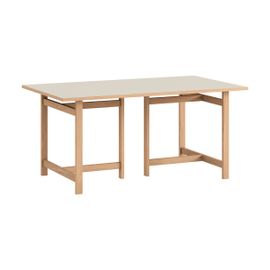 Table À Manger Rectangulaire En Bois De Chêne Naturel Et Linoleum Gris Clair 160x90cm