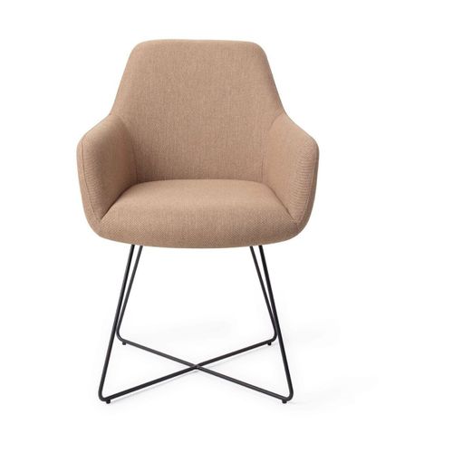 Chaise Avec Accoudoirs En Tissus Beige Et Pieds Cross En Acier Noir Hiroo - Jesper Ho