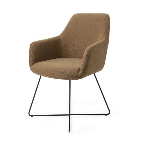 Chaise Avec Accoudoirs En Tissus Willow Et Pied Cross En Acier Noir Hiroo - Jesper Ho