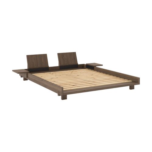 Sommier En Bois Carob Brown Avec 2 Dossiers Et Tables D'appoints 160x200cm Social Bed