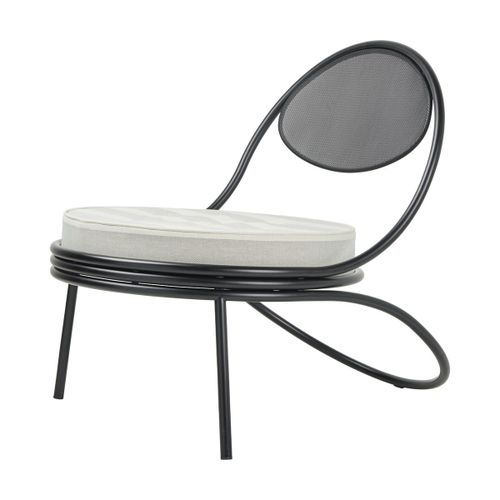 Fauteuil Lounge Noir Et Tissu Rayé Copacabana - Gubi