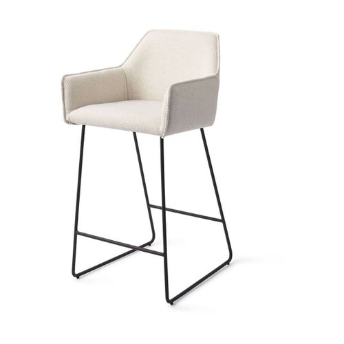 Chaise De Bar 65 Cm En Tissu Blanc Enoki Piètement Noir Hofu - Jesper Home