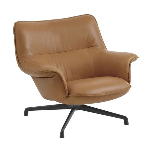 Fauteuil En Cuir Marron Et Pied Pivotant En Acier Noir Anthracite Doze - Muuto
