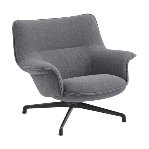 Fauteuil En Tissu Gris Et Pied Pivotant En Acier Noir Anthracite Doze - Muuto