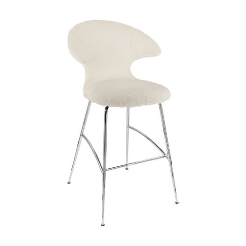 Chaise De Bar En Tissu Blanc Et Acier Chrome 75 Cm Time Flies - Umage
