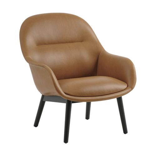 Fauteuil Avec Base En Chêne Anthracite Noir Et Cuir Refine Cognac 88cm Fiber - Muuto