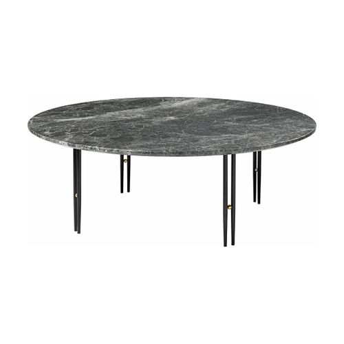 Table Basse Ronde En Marbre Gris Et Base En Laiton Noire 100 Cm Ioi - Gubi
