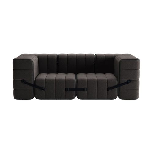 Canapé Modulable Accoudoirs 2 Places En Tissu Jet Gris Marron 204x102x68cm Curt - Amb