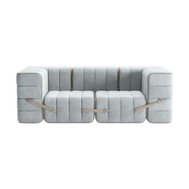 Canapé Modulable Accoudoirs 2 Places En Velours Barcelone Bleu Clair 204x102x68cm Cur