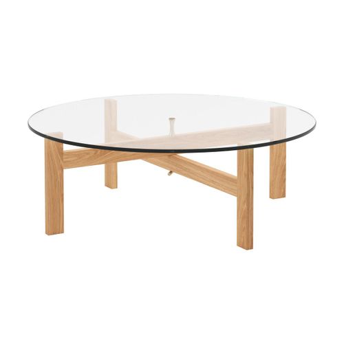 Table Basse Ronde En Bois De Chêne Et Verre 88cm - Moebe