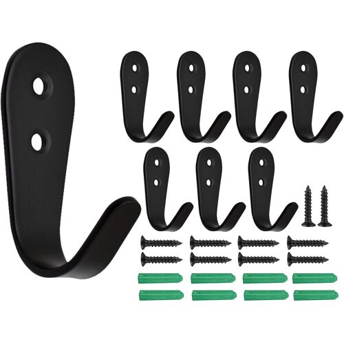 KALANKA-Crochet Porte Manteau Mural, 8 Crochets Muraux Acier Inoxydable Noirs Lourd Métal Petit J Patere Murale Individuelle pour Entrée Cuisine Chambre Salle de Bain Garage Jardin Bureau Toilette