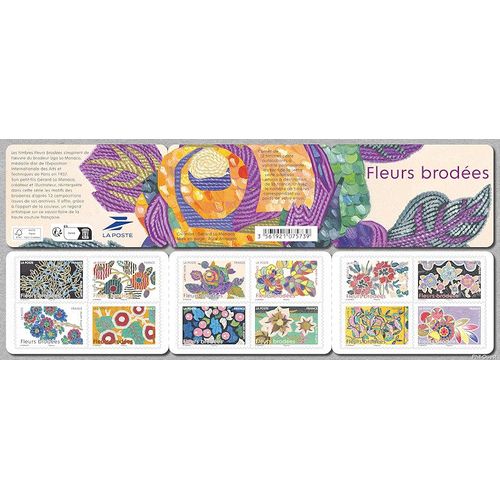 12 Timbres Aucollants "Fleurs Brodees"