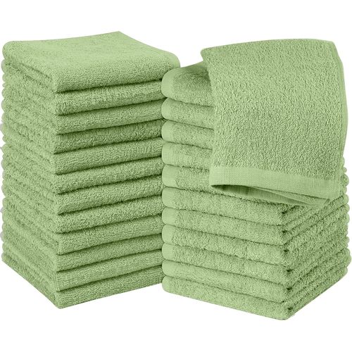 Tianyi--Set De Gants De Toilette (Lot De 24 - Vert Sauge) -100% Coton Filé À L'anneau, Serviettes De Toilette 30 X 30 Cm, Debarbouillette Très Absorbants-Petite Serviettes