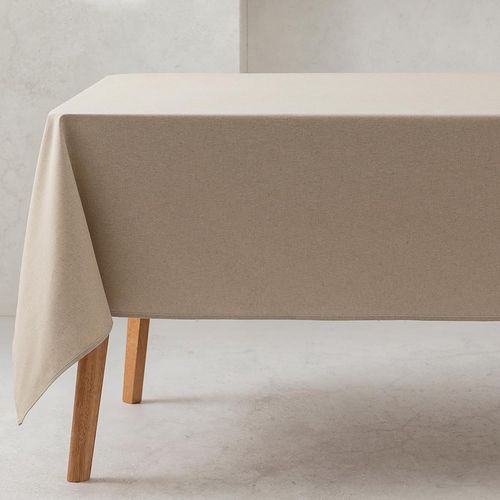 Nappe Unie Tissu Coton Biologique Imperméable Anti-Taches Rectangulaire Couleur Pierre 140x180 Cm
