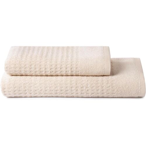 Kalanka-Sweet Home - Set De Serviettes 1+1 Composé D¿Une Serviette D¿Invité 40x50 Cm + Visage 50x100 Cm, En Pur Coton Zéro Torsion, Certifié Oeko-Tex - Bleached Sand