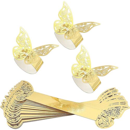 KALANKA-Lot de 30 Ronds de Serviette en Papier Papillon doré pour Mariage, Banquet, dîner, fête, décoration de Table