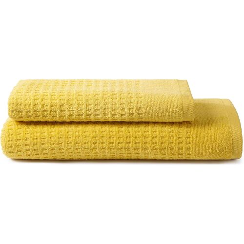 Set De Serviettes 1+1 Composé D`Une Serviette D`Invité 40x50 Cm + Visage 50x100 Cm,En Pur Coton Zéro Torsion,Certifié Oeko-Tex-Yolk Yellow