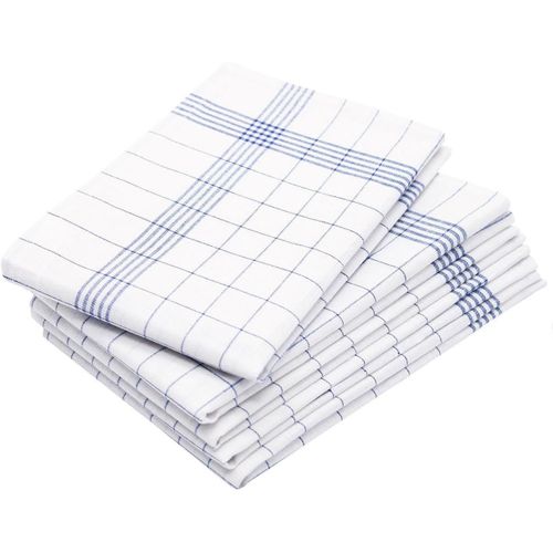 Tianyi-Set De 5 Torchons, Lin Mélangé, 50x70 Cm, Bleu Blanc À Carreaux