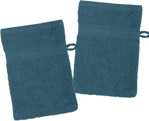 KAL-- Lot De 2 Gants De Toilette - Taille 15X21 Cm - 100% Coton Bio - Couleur Petrole - Modèle Lagune - Linge De Bain - Doux Et De Bonne Qualité - Certifié Oeko Tex