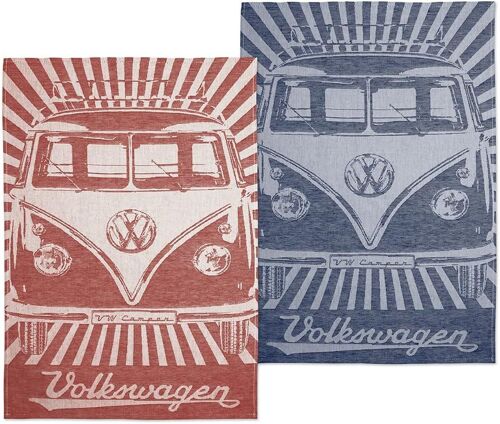 Ulteronixshop-Vw Collection - Ensemble De 2 Torchons De Cuisine Volkswagen Pour Sécher La Vaisselle Avec Motif T1 Combi Bus (Samba Stripes/Rouge)