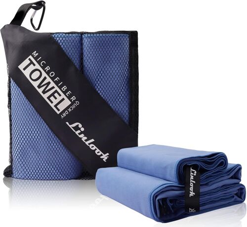 Serviettes Microfibre (160 X 80cm Grande Serviette De Plage+ 80 X 40cm Serviette De Voyage)-Sechage Rapide Serviette Pour Le Sport,Piscine,Voyage,Yoga,Fitness,Plage,Gym (Bleu Marine)